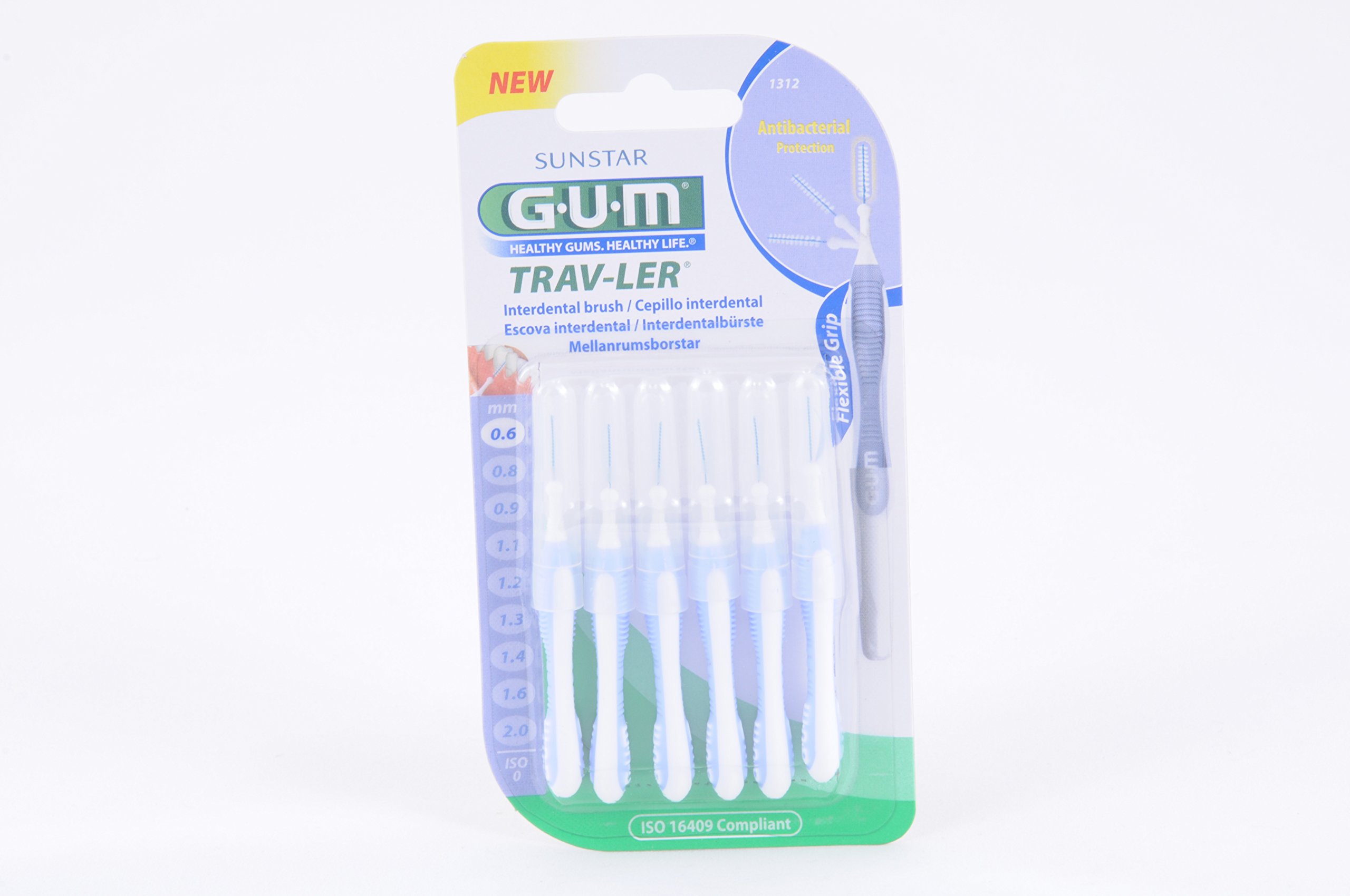 GUM Trav-ler Interdentalbrushes 6 piece blue 0,6mm, pack of 3 (3 x 6 pieces)