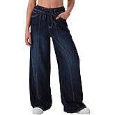 roswear Womens Jeans Non-Stretch Sweatpants Loose Fit Pull On Elastic Waist Front Seam Pants