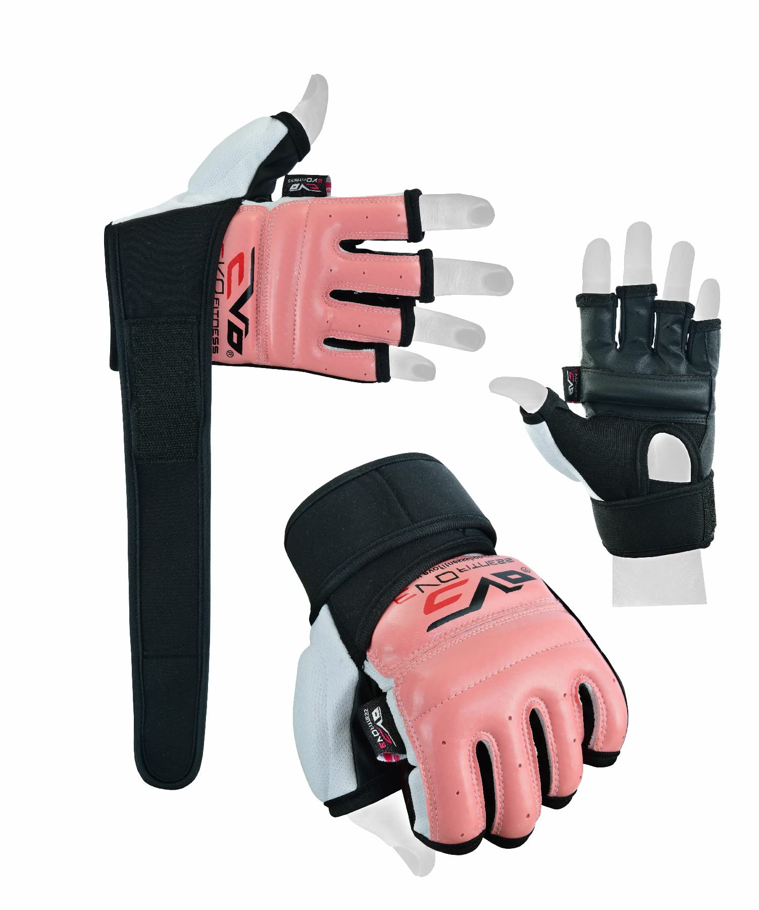 EVO Ladies Pink REX Leather body combat GEL Gloves MMA Boxing Punch Bag Martial Arts Karate Mitt (Medium)