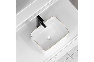 Vessel Sink Rectangular For Bathroom - Fulorni 16"x12" White Bathroom Vessel Sink with Gold Rim Above Counter Rectangle Vanity Lavatory Bath Sink Basin