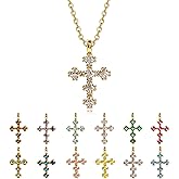 CONRAN KREMIX Cross Necklace for Women – 14K Gold Plated Dainty Diamond Necklaces Birthday Gift for Mothers Cubic Zirconia Faith Jewelry, First Communion, Birthstone Necklaces