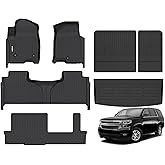GINOWY- Floor Mats & Cargo Liner for Chevy Tahoe 2021-2024 2025 & GMC Yukon 8 Seat Bench Seat, TPE All Weather Car Mats for Chevrolet Tahoe Non-Slip Trunk Mat Waterproof Accessories Floor Liners Black