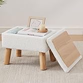 FIMIVIBI Storage Ottoman, Small Foot Stool Ottoman with Storage, Teddy Velvet Foot Rest with Wood Legs, Footstool for Living Room, Bedroom, Entryway, White