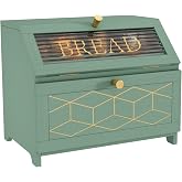 HOLTICO Double Layer Bread Box with Golden Trim for Kitchen Countertop | Wooden Bread Container for Kitchen Counter, Large Capacity Bread Keeper, Farmhouse Food Organizer with Glass Window