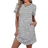 Bluetime Womens T Shirt Dresses Casual 2026 Summer Short Sleeve Loose Vacation Dress with Pockets