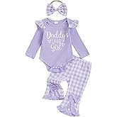 Ursobutegl Newborn Baby Girls Outfits Daddy's Little Girl Romper Jumpsuit Bodysuit Plaid Flare Pants Set Fall Winter Clothes