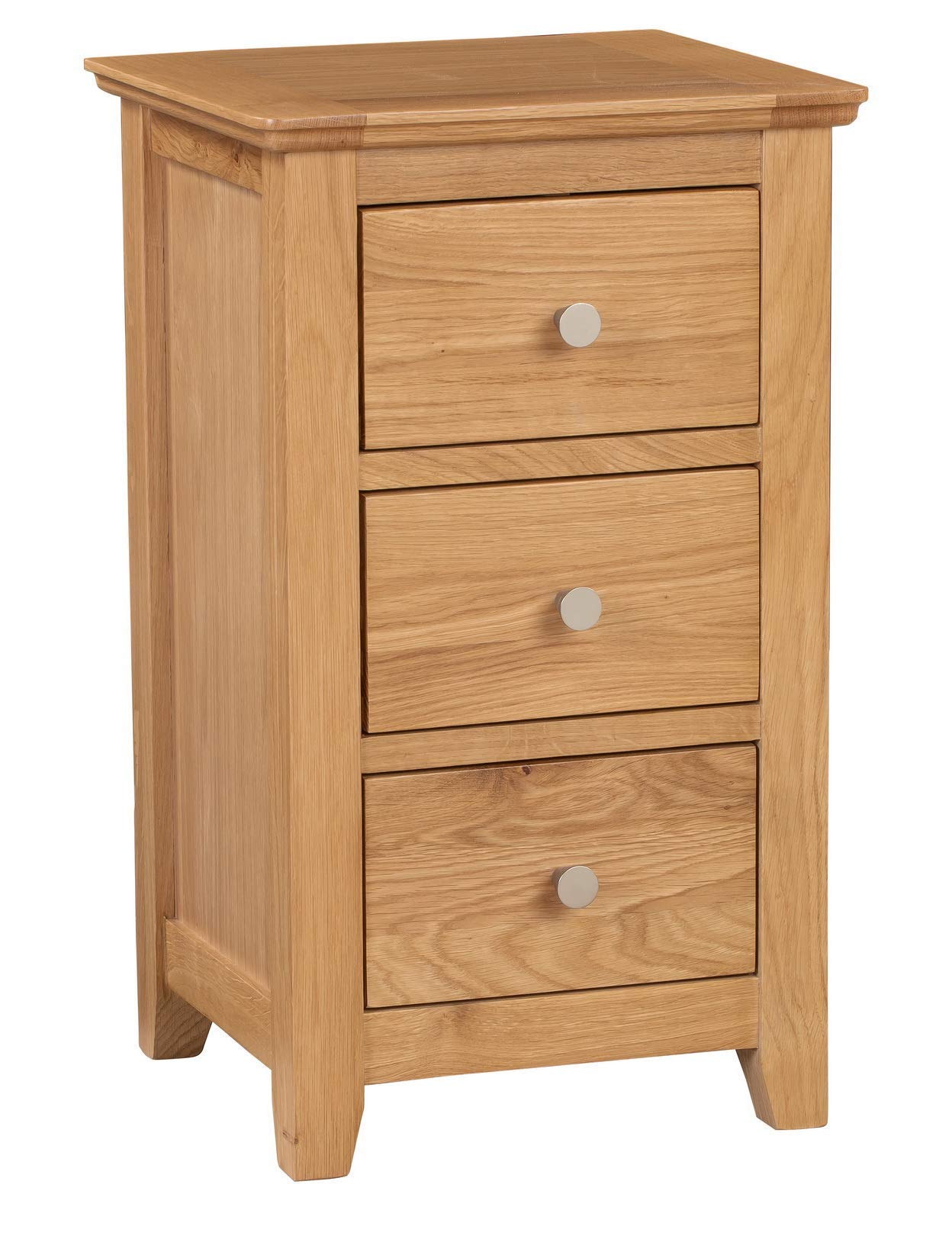 Hallowood Furniture Hereford Oak 3 Drawer Bedside Table, Solid Wooden Narrow Side Table for Small Spaces, Pre-Assembled Bedside Cabinet with Storage Drawers for Bedroom or Living Room