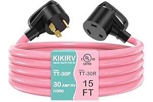 KIKIRV 30 Amp 15 Feet RV Extension Cord, Heavy Duty 10 Gauge 3 Wire STW Pure Copper Wire with Grip Handle, NEMA TT-30P/R Extension Cord, Suit for RV Trailer Campers, UL Listed