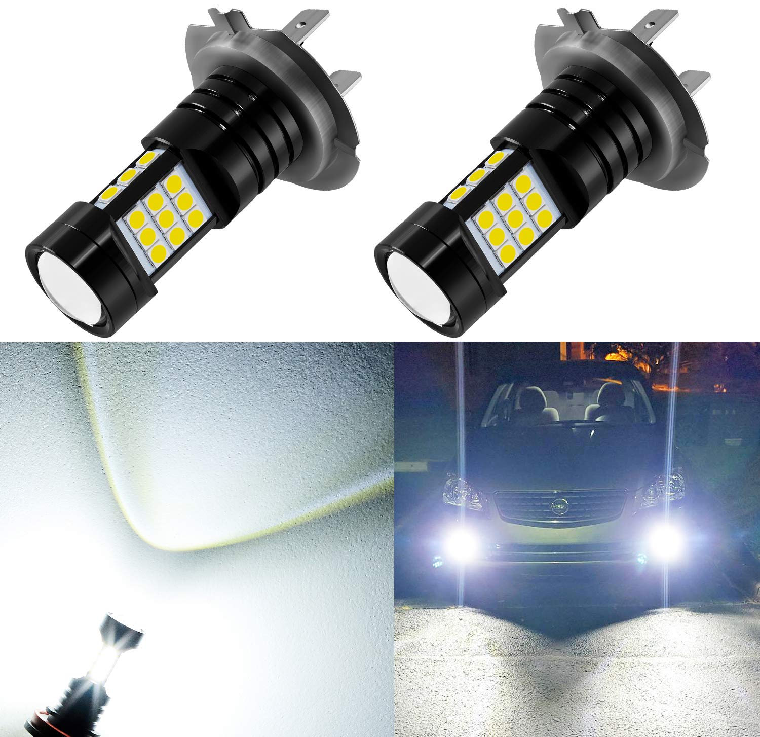 AUXLIGHT H7 LED Fog Light DRL Bulbs, 2400 Lumens Extremely BrightÂ H7LL