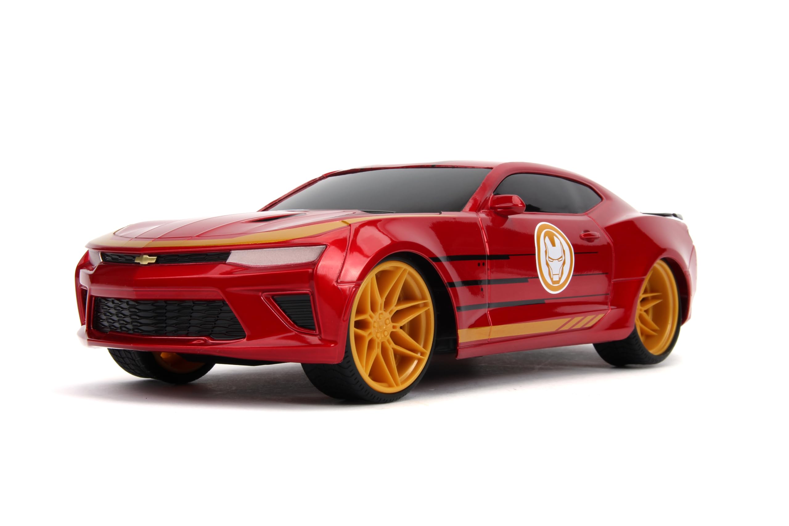 Jada Toys 253226000 Marvel RC Iron Man 2016 Chevy, Chevrolet Camaro SS, Remote Control Car, Turbo Function, 2 Channel Radio Remote Control, USB Charging Function, Includes Batteries, 1:16, Red