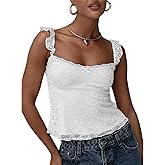 Women Y2k Lace Trim Tank Tops Cute Floral Lace LowCut Ruffle Going Out Camisole Summer Fairycore Coquette Streetwear