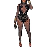WEICHUJIAN Women's Sexy Mesh Hollow Jumpsuit Club Rave Party Bodysuit Lace One Piece Romper