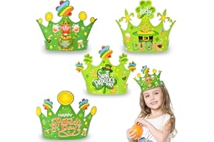 Kreyfer 12 Pcs St. Patrick's Day Paper Crowns Bulk Party Favors - 4 Designs Green Lucky Leprechaun Hats, Rainbow & Shamrock Headwear, Holiday Party Supplies, Fun Irish Accessories for Kids & Adults