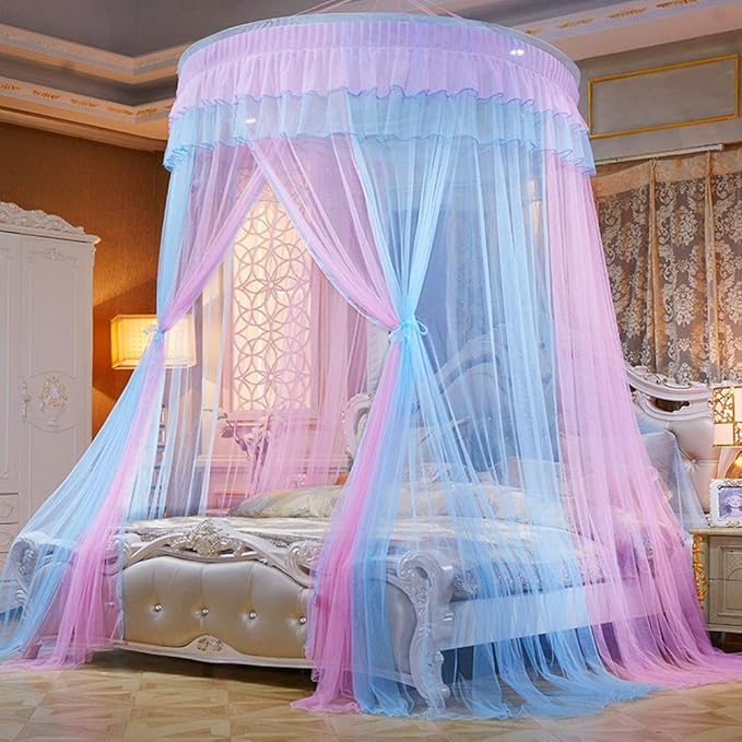 Mengersi Bed Canopy Mosquito Net Princess Elegant Lace Round Sheer