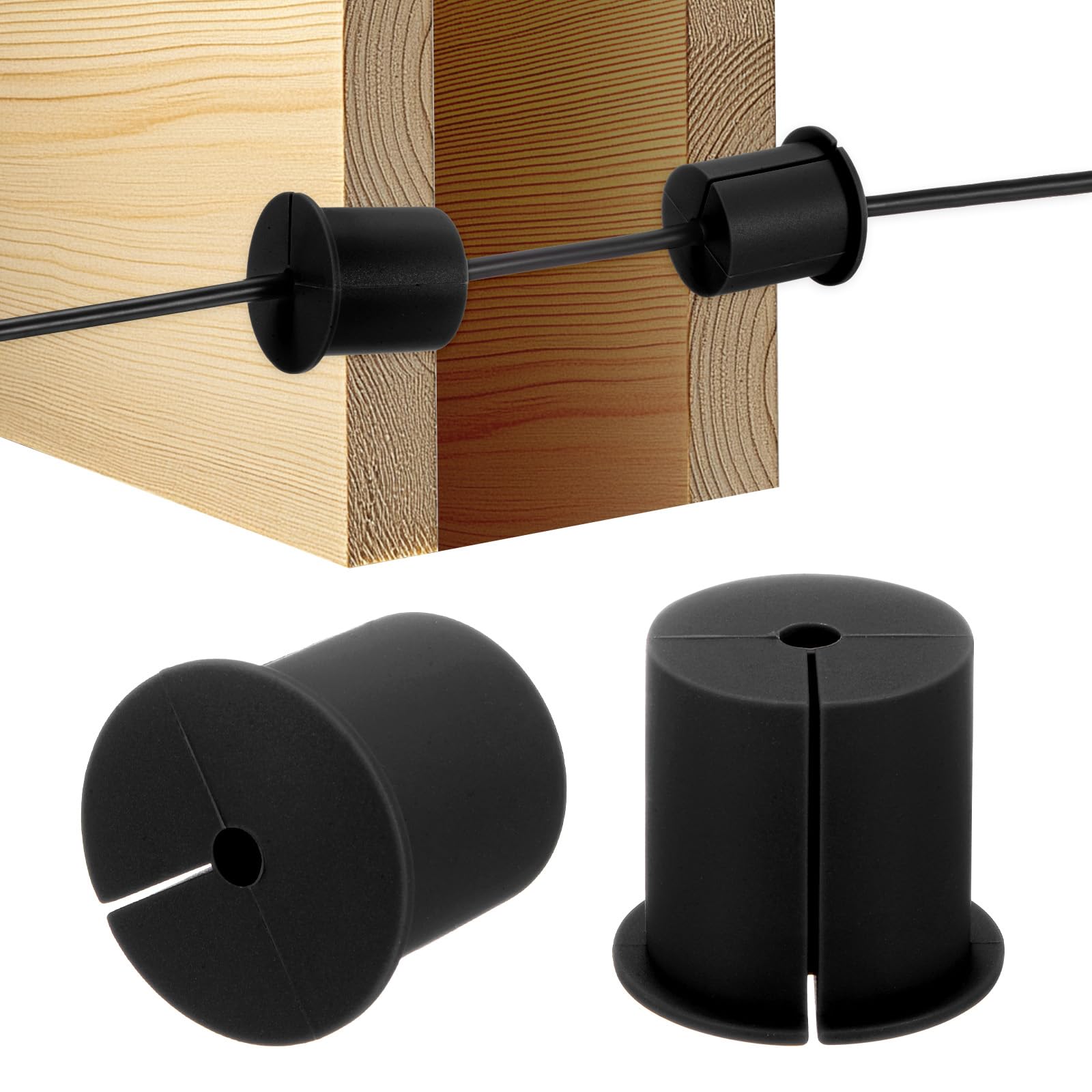 M METERXITY 2-Pack Cable Routing Kit, for 1-3/8 Inch Wall Hole Silicone Feed Through Wall Grommet Cable Punch Grommet Wall Hole Cover Bushing for Ethernet Cable [38mm Length, Black]
