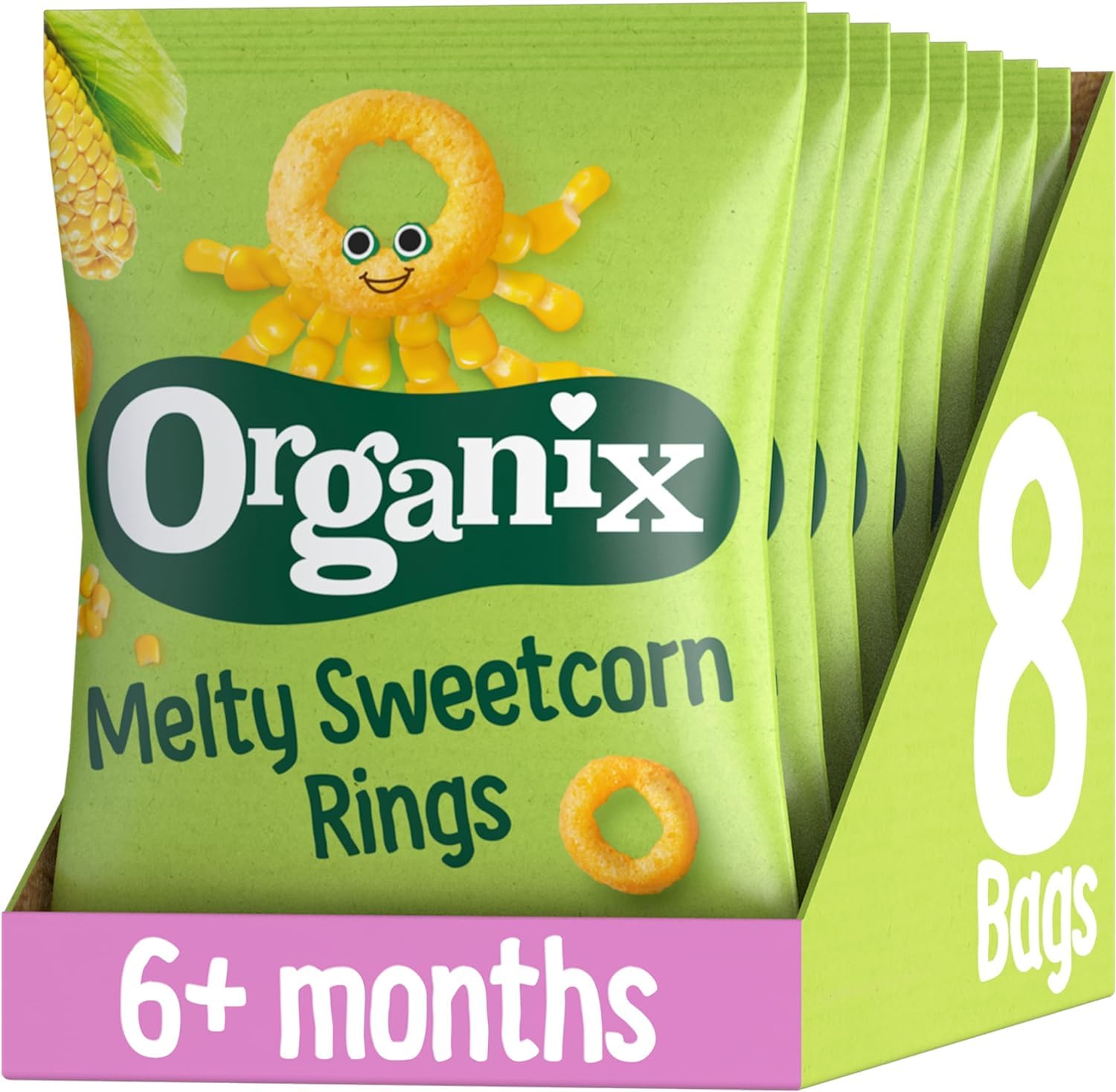 Organix Melty Sweetcorn Rings, Organic Baby Snack, Finger Food, 6+ Months, 20 g (Pack of 8)