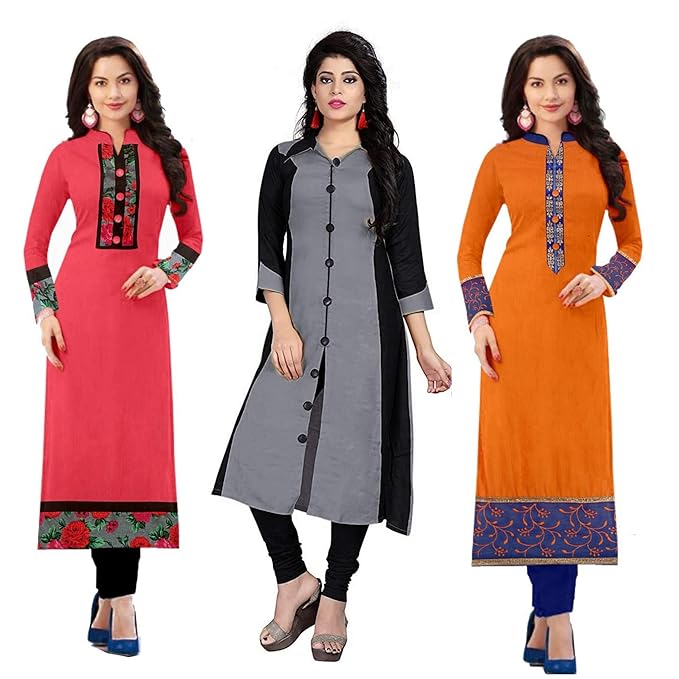 Women's cotton straight Kurta (Pack of 3) (Combo Kurti For Girl1_ Multi_ Free Size)