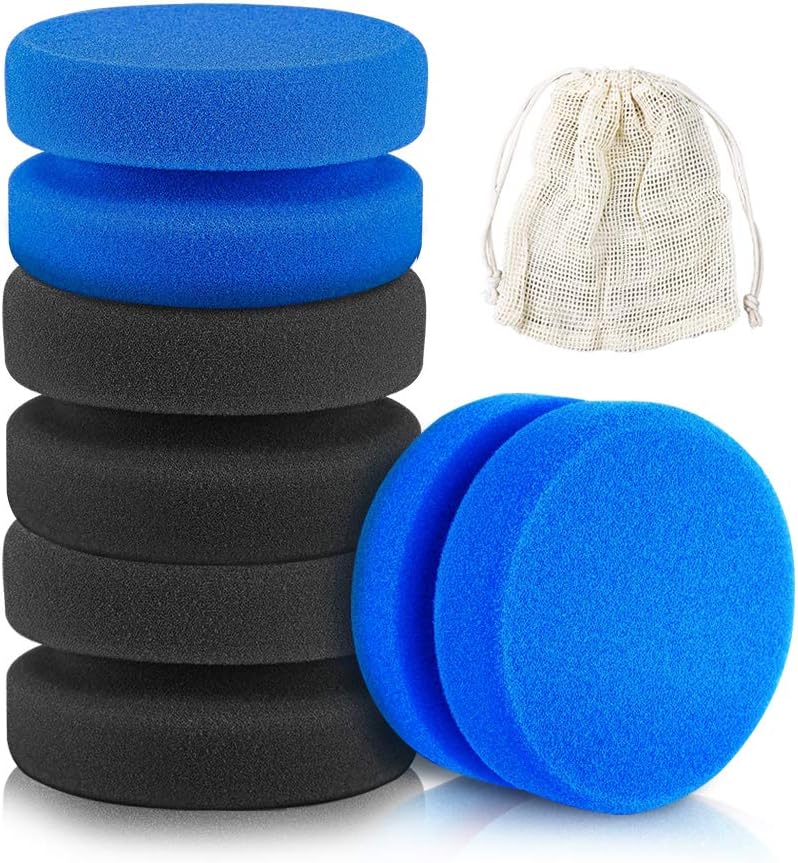 Canisto Paint Sponge Applicator Circular Painting Sponges, Blue and Black Watercolor Sponges for Car Detailing Tire Brush Perfect for Painting, Craft, Kitchen, 3.15 inch x 1.9 inch (4 Pack)