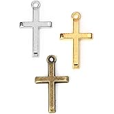 JGFinds Cross Crucifix Charm Pendants - 150 Pack (50 of each), 1 Inch x 1/2 Inch, Antiqued Silver/Bronze/Gold Tone, DIY Jewelry Making Supplies