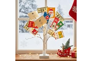 PABIPABI Money Tree Gift Holder, 24 LED Lighted Birch Tree with 12 Clear Clips, Battery/USB Powered Timer Display Tree for Christmas, Memo, Present Card, Photo, Wedding, Birthday Graduation