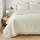 Brandream King Size Quilt Set Cotton Cream Pale Yellow Quilts Cottagecore Bedding All Season Ruffle Bedspread 3-Piece