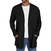 PEGENO Mens Long Cardigan Lightweight Soft Casual Open Front Cardigan with Pockets Suitable for Everyday Casual and Home Wear