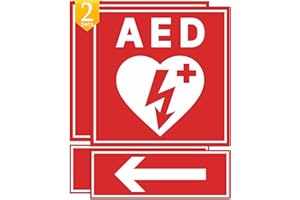 4PCS AED Sign Stickers, Waterproof Durable Automated External Defibrillator Inside Label with Arrows, Emergency AED Accessori