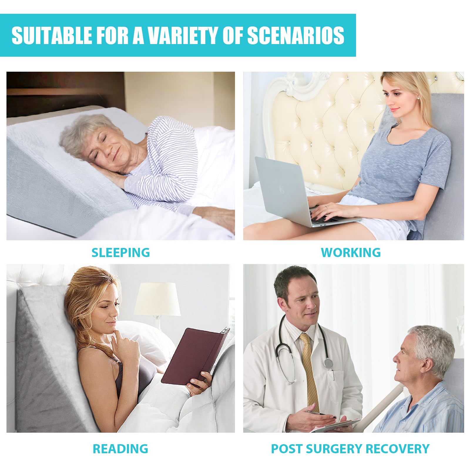 Foam Bed Wedge Pillow Set - Reading Pillow & Back Support Wedge Pillow for Sleeping - 2 Separated Sit Up Pillows - Angled Bed Pillow, Triangle Pillow for Back and Legs Support Gray