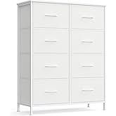 SONGMICS Dresser for Bedroom, Chest of Drawers, Steel, MDF, 8 Non-Woven Fabric Drawers, Storage Organizer Unit, Closet, Entryway, Cloud White and Snow White ULGS124W01S