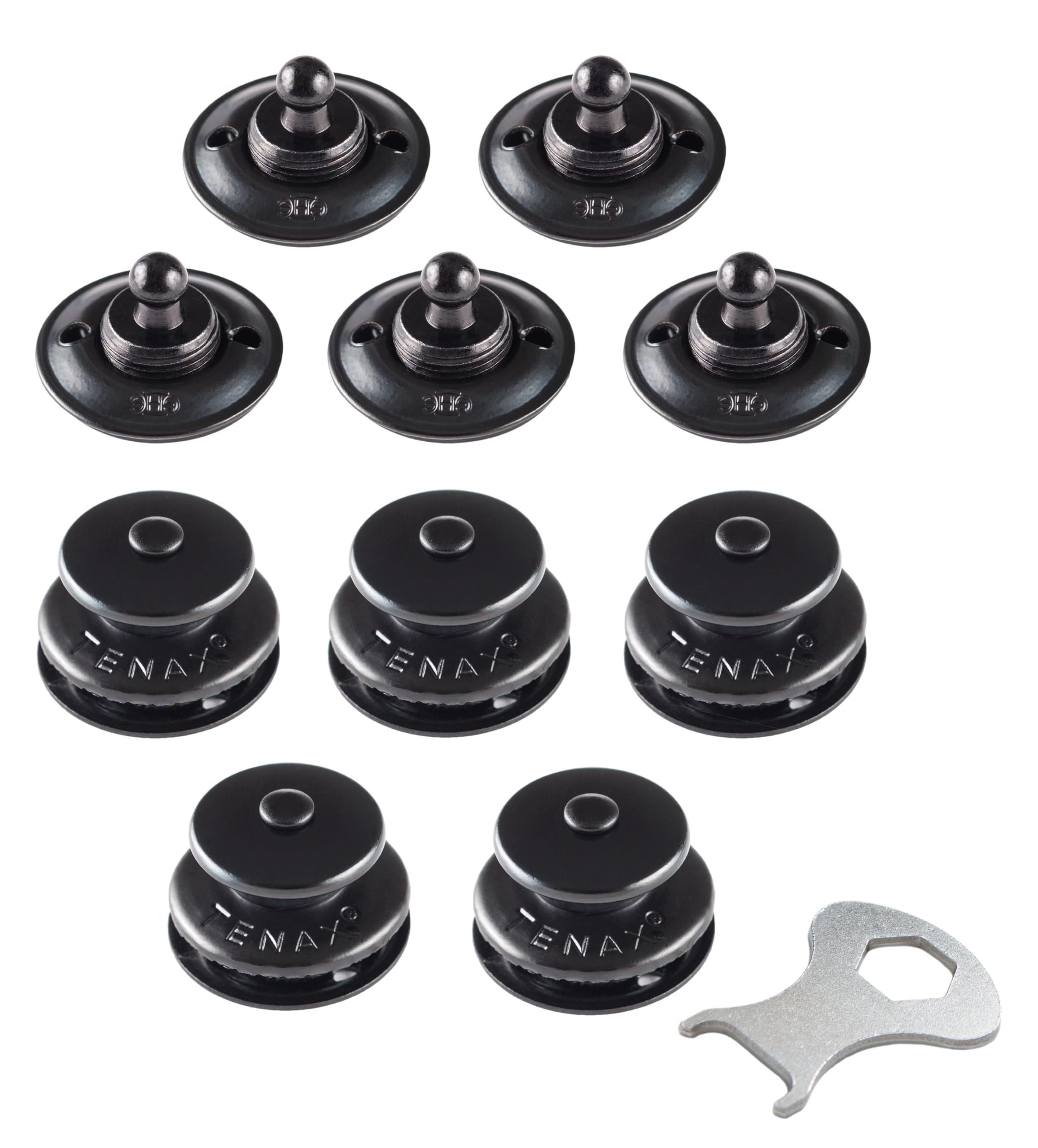Tenax Buttons Black 5 Tops + 5 Lower Parts Fabric Screws + 1 Tenax Key