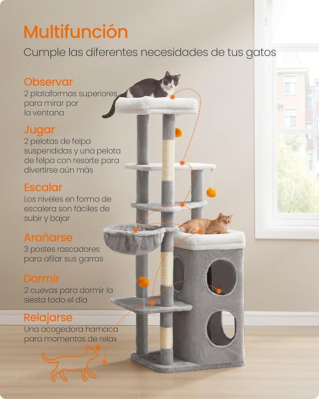 Árvore de Gato, Multinível, 150 cm, 3 Plataformas, Cinzento Pomba