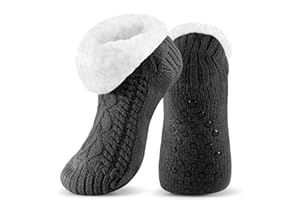UUMIAER Slipper Socks for Men with Grippers, Mens Fuzzy Thermal Winter Cozy Fleece-Lined Warm Non-Slip Socks for Tile Floors