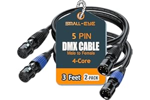 SMALL-EYE 5 Pin DMX Cable 3 ft 2-Pack – 4-Core Male to Female Stage Lighting Cable for DMX512 Controller, Multi-Color Coded (3')