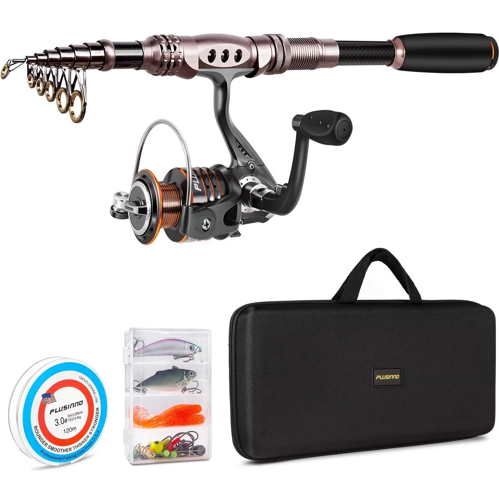 Photo 1 of PLUSINNO Spinning Rod and Reel Combos Telescopic Fishing Rod Pole with Reel Line Lures Hooks Fishing Carrier Bag Case and Accessories Fishing Gear Organizer (2.4M 7.87FT Fishing Gear Organizer) ...