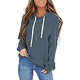 PRETTODAY Women's Casual Lightweight Hoodies Long Sleeve White Drawstring Sweatshirts Loose Pullovers with Pocket
