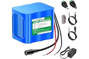 CITYORK Rechargeable 12V Li-ion Battery, Bare Leads Battery Pack with Charger Compatible with 12V Devices Robot,RC car, DIY, 