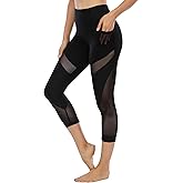 CSTOWN Women's High Waist Yoga Pants with Side Pockets Stretchy Mesh Insert Workout Leggings Tummy Control Yoga Tights