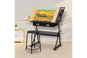 SFIHOME SFI Home Drafting Table with Height Adjustable Wood Top, Drawing Table with Storage Drawers, Extendable Design, Art Desk Ideal for Drawing, Painting, Writing, Home Office, Natural