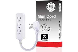 GE Designer 3-Outlet Power Strip, 1 Ft Braided Extension Cord, 3 Grounded Outlets, Flat Plug, Mini Cord, Premium, White, 45190