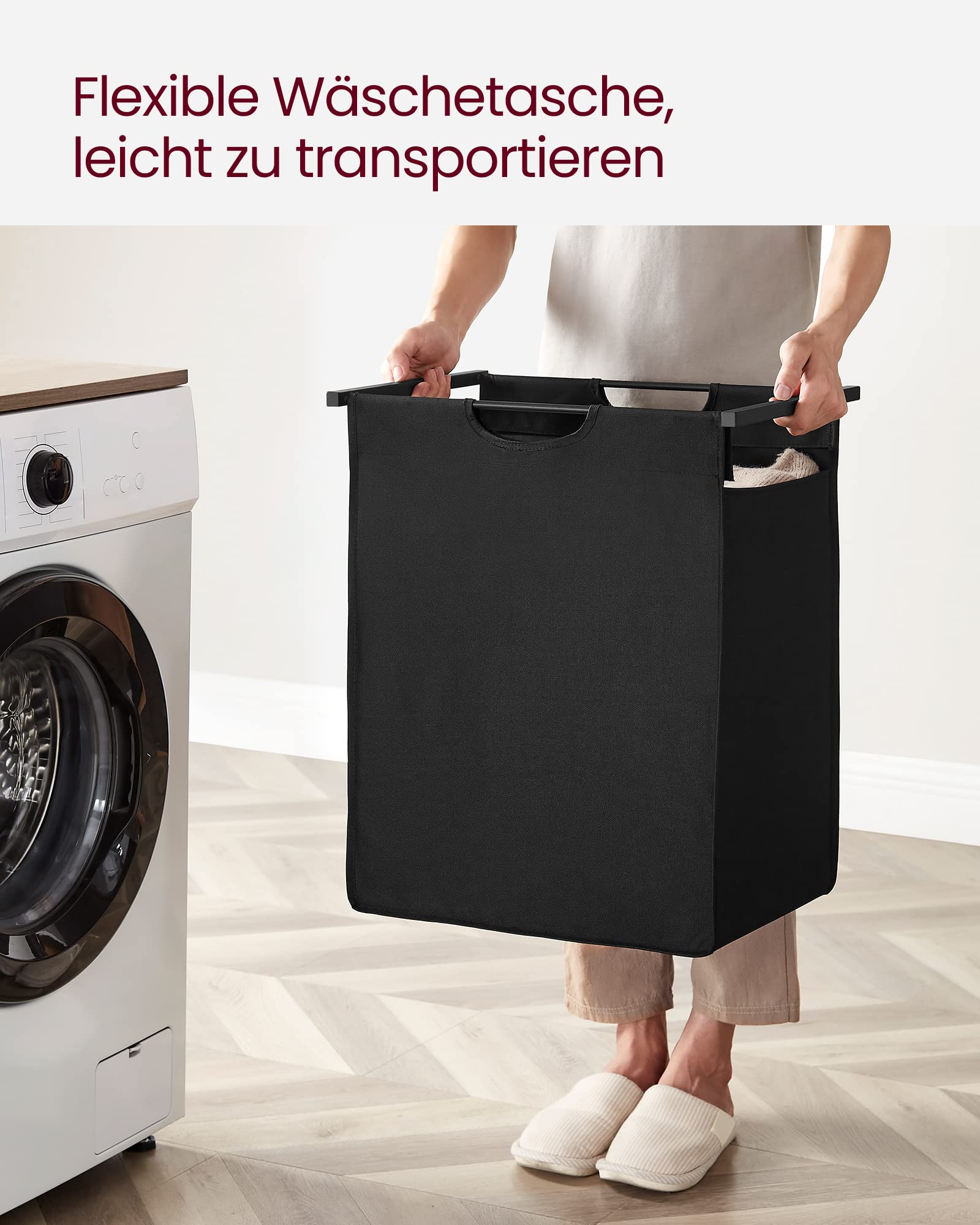 VASAGLE Wäschekorb, Wäschesammler mit Ablage, Wäschebox, Wäschesack aus Oxford-Gewebe abnehmbar, Metallrahmen, 65 L, 50 x 33 x 72 cm, tintenschwarz-vintagebraun BLH101B01 8