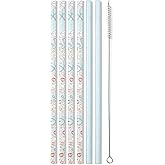 Swig Life Reusable Straws Scrub Life + Aqua Glitter Tall Straw Set & Cleaning Brush, Each Straw is 10.25 inch Long, Nurse Gifts for Women (Fits Swig Life 20oz Tumblers, 22oz, and 32oz Tumblers)