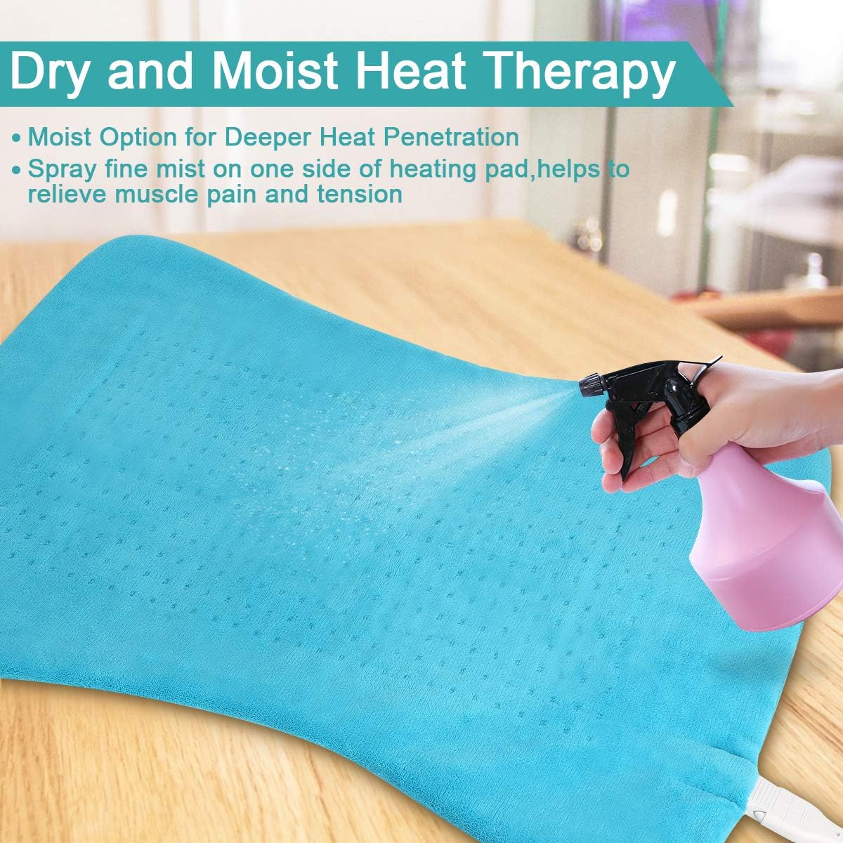 Tech Love XXL Electric Heating Pad for Neck Shoulder and Back Pain Relief with Fixation Strap Moist Heat Pad with Auto Shut Off Extra Large 20'' x 28'' - Maya Blue: Health & Personal Care