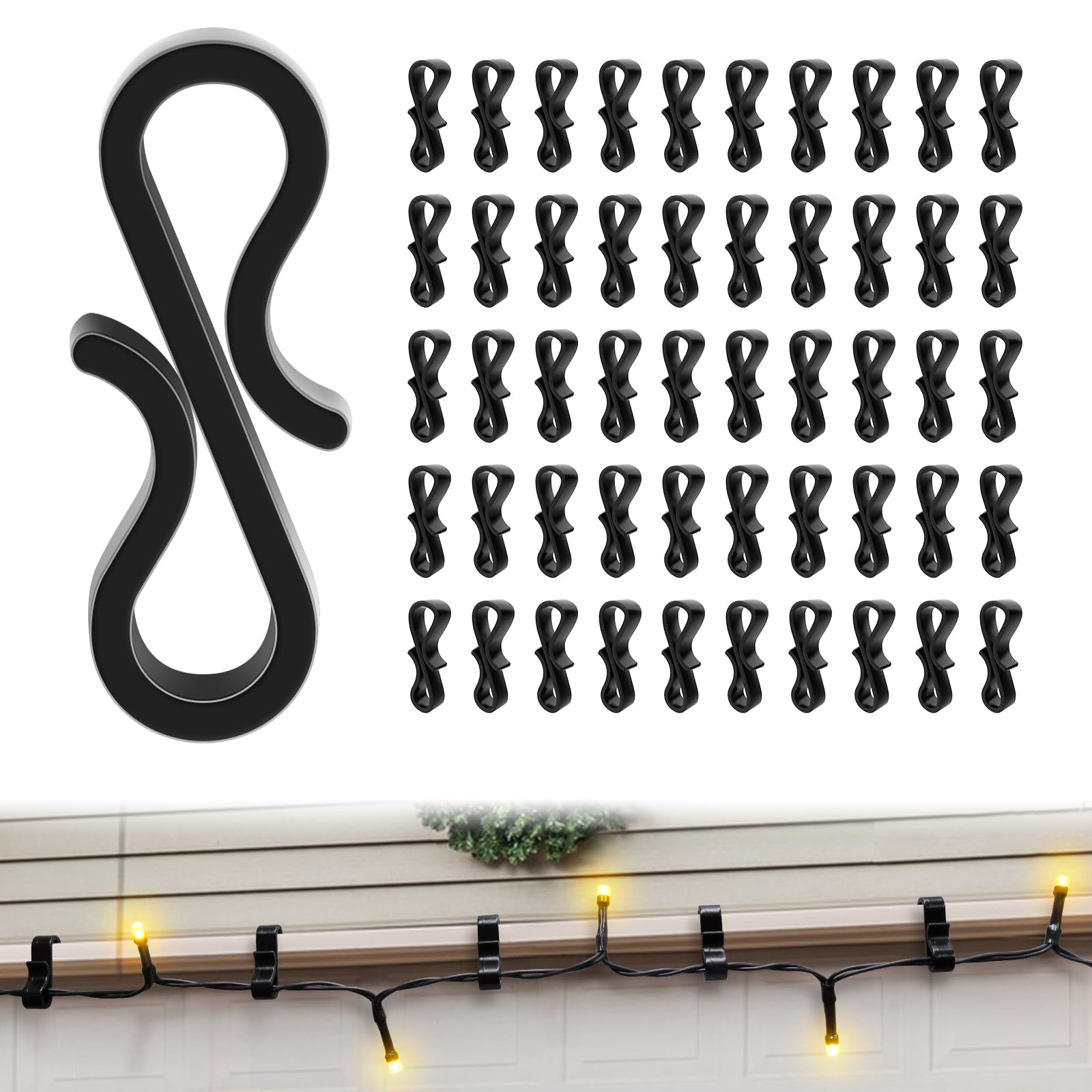 Etopgo 120pcs Mini Plastic Gutter Hooks, S Clip Hooks for String Lights,Outdoor Light Hook Clips for Wedding Christmas Halloween Garden Tree Home Decor,Outside String Lights