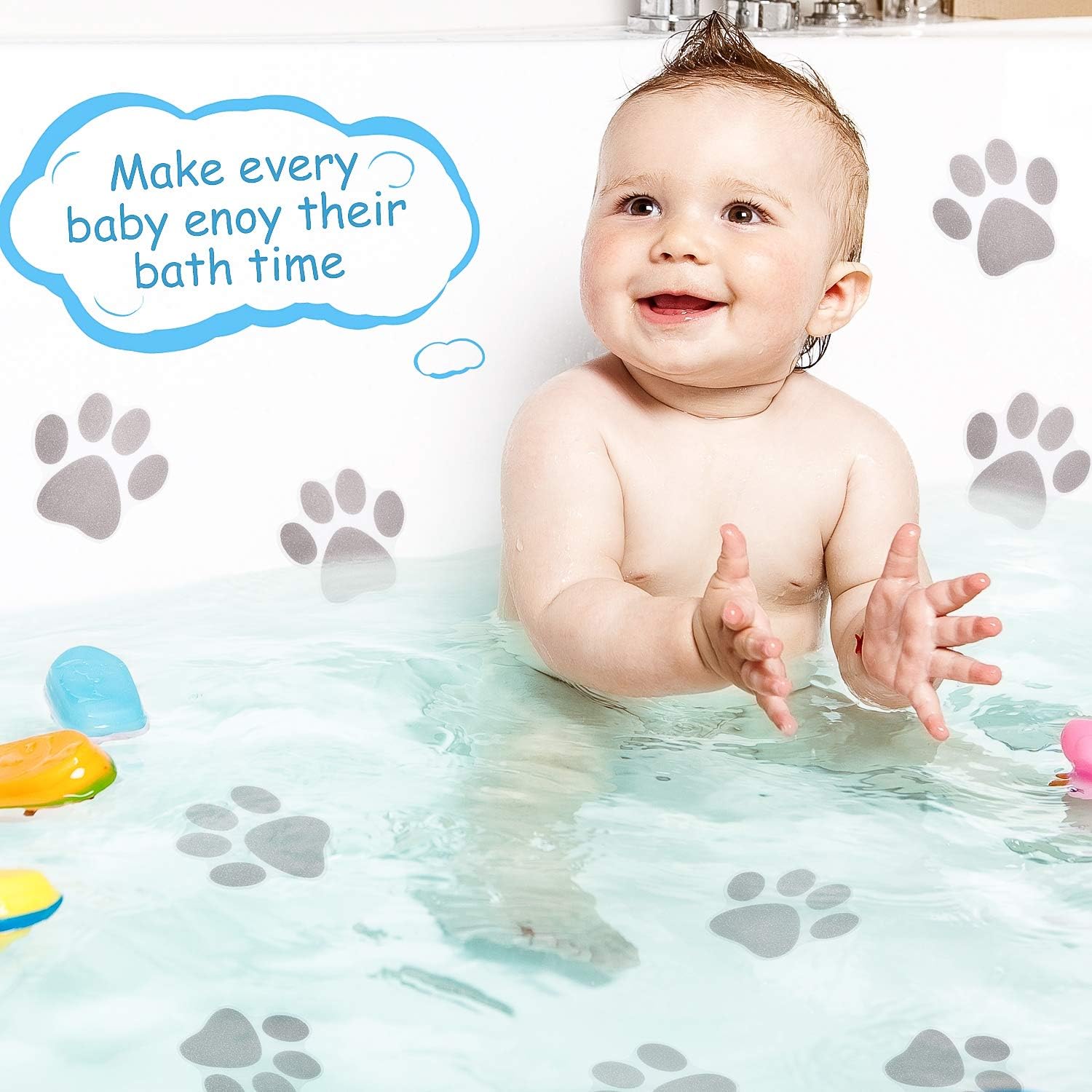 20 Pieces Nonslip Bathtub Stickers Adhesive Paw Print Bath Treads Non Slip Traction to Tubs