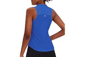 PINSPARK Women Golf Shirts Sleeveless UPF 50+ Tennis Polo Shirts 1/4 Zip with Collar Racerback Tank Tops Pickleball Shirts