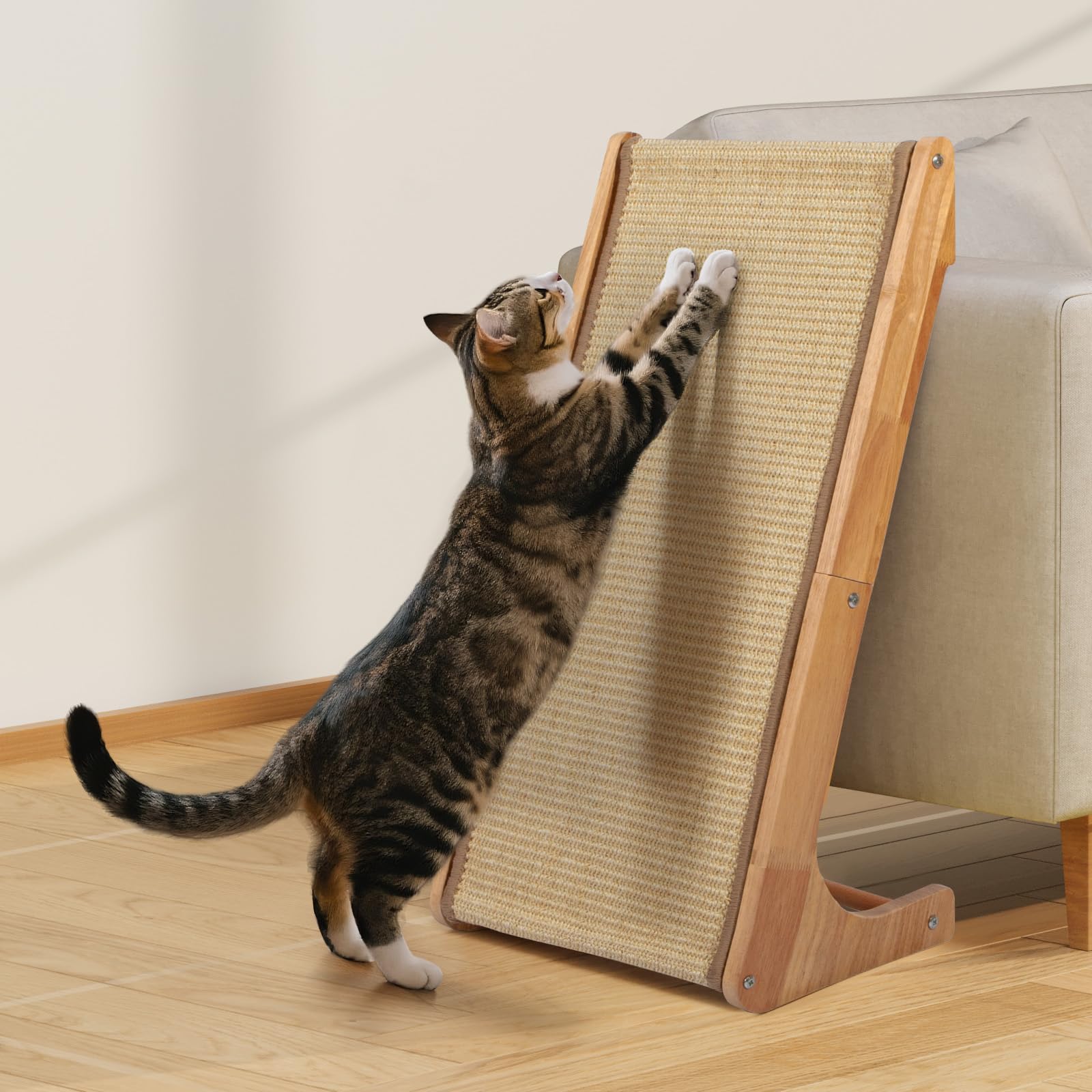 Photo 1 of TCooSo Sisal L Shaped Cat Scratcher - 28 Inch Cat Scratch Ramp for Indoor Cat use,Vertical Cat Scratching Post,Wooden Climbing Kitten/Cats Furniture(L Shape)