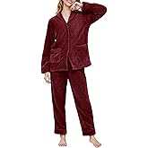 NRZD Women's Warm Fleece Pajama Sets, Long Sleeve Soft Sleepwear Button Down Winter Lounge PJs Sets with Straight Pockets