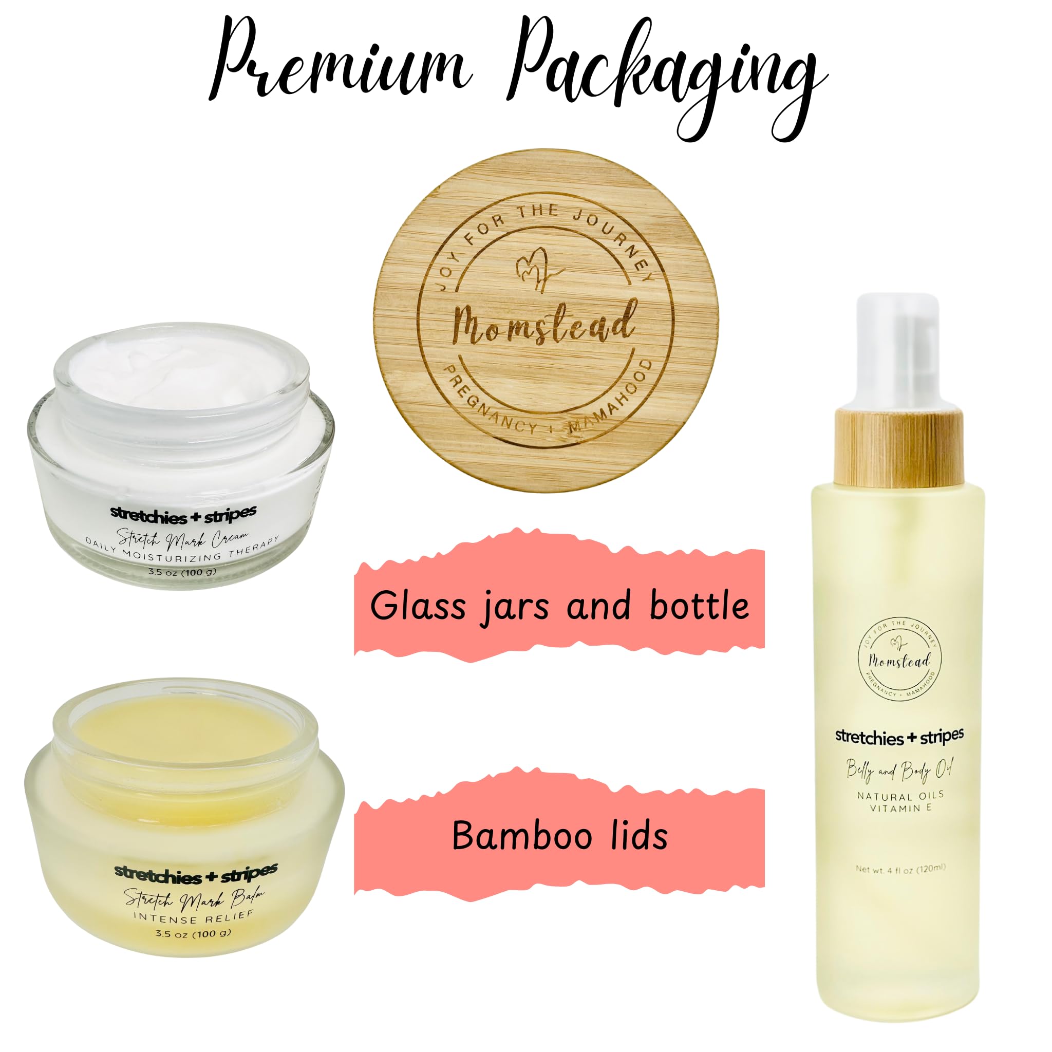 Stretchies and Stripes Bump and Body Stretch Mark Deluxe Gift Set | Body Oil, Stretch Mark Balm, Stretch Mark Cream | Pregnancy Safe | Gift for Mom