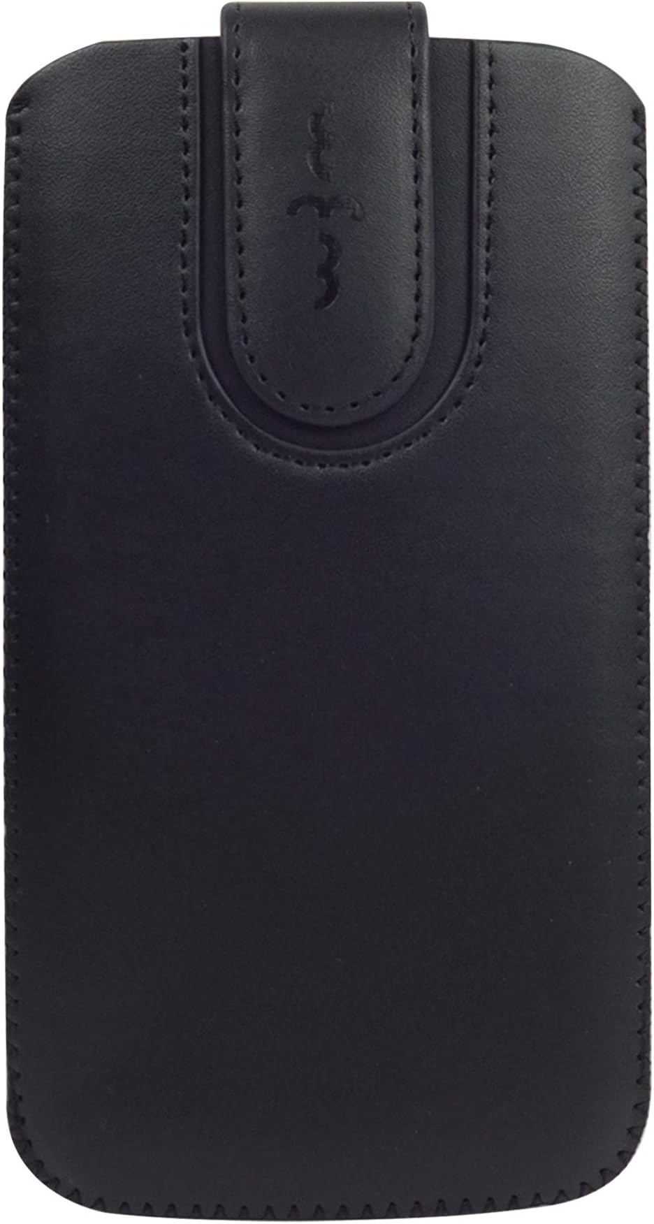 Emartbuy Faux Leather Slide in Pouch Case Cover with Magnetic Flap for BlackBerry Classic (15.5x8.5x1cm) - Black Plain