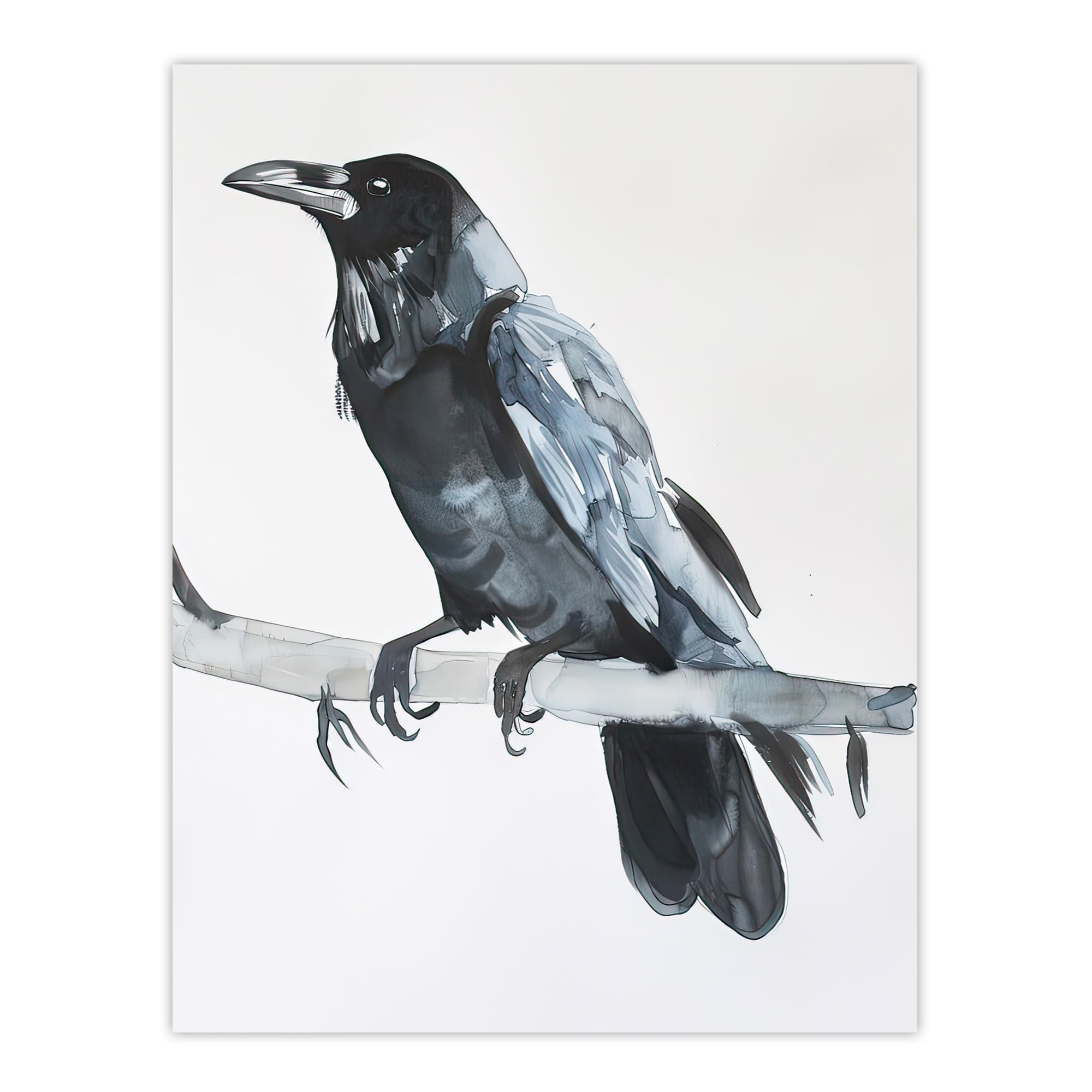 Artery8 Raven Bird on Tree Branch Bright Watercolour Living Room Extra Large XL Wall Art Poster Print